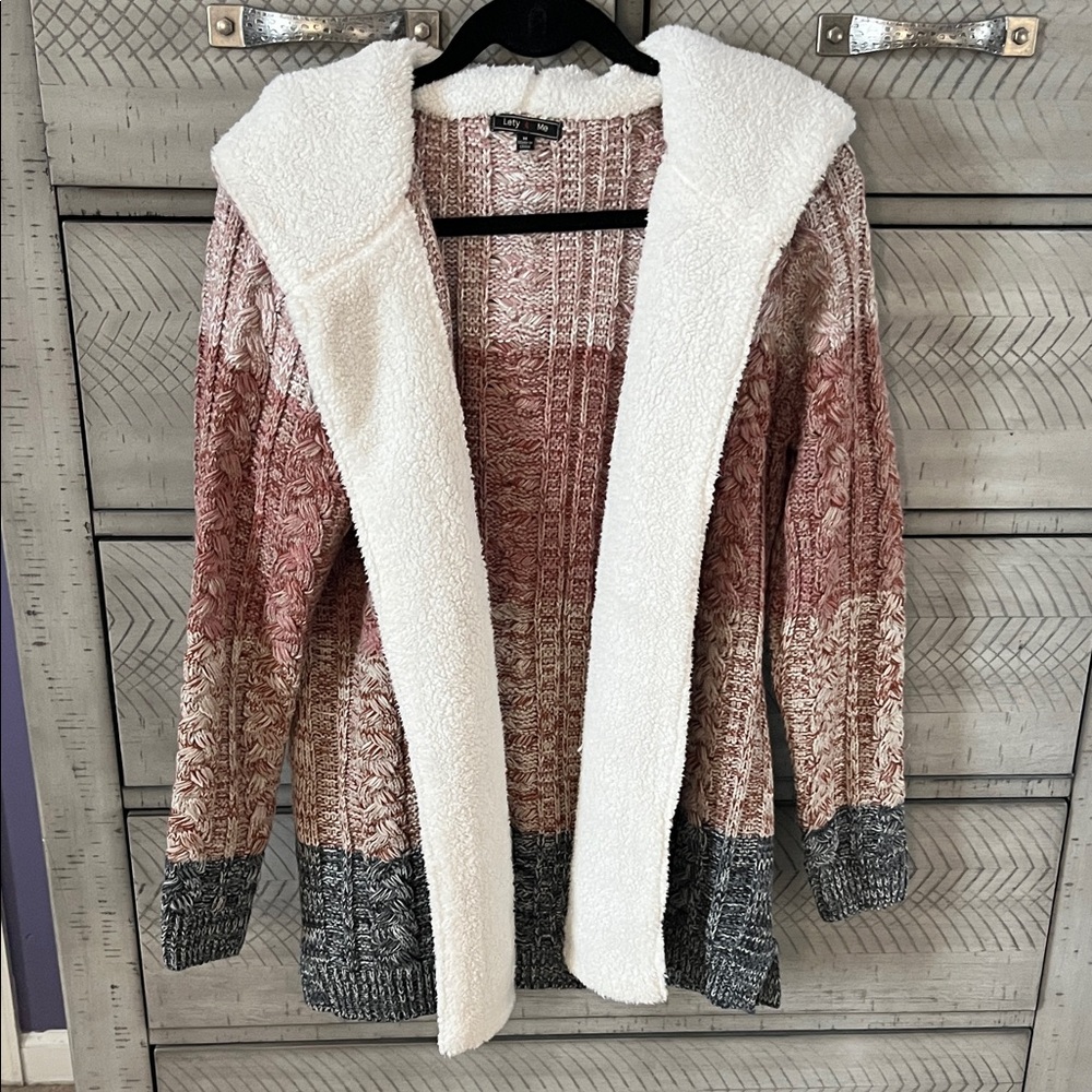 Pink and Gray Knit Cardigan